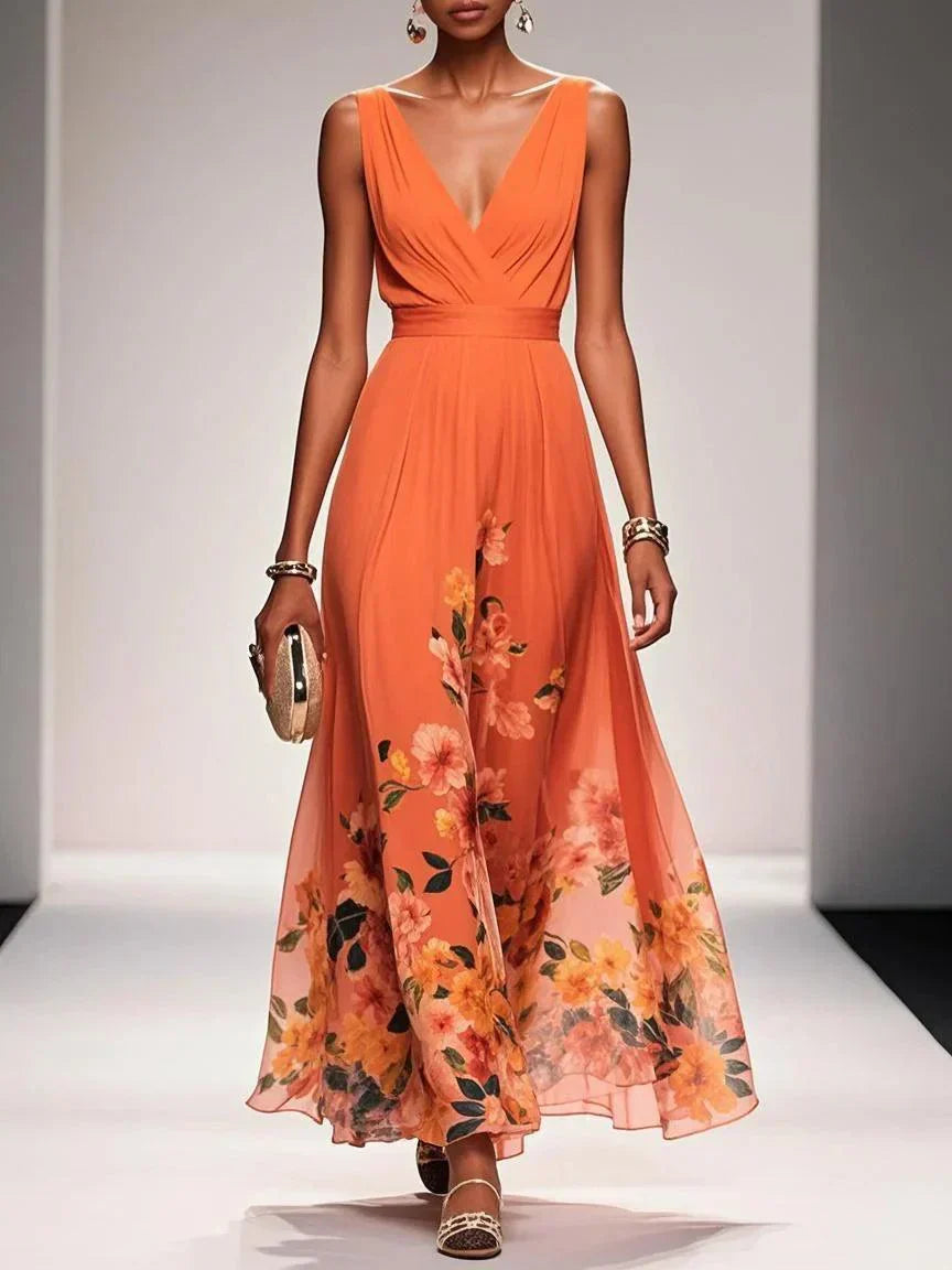 Women's Floral Dress with V-Neckline | Maxi