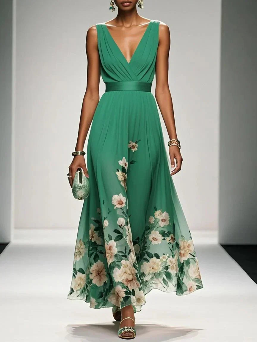 Women's Floral Dress with V-Neckline | Maxi