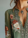 Dámská boho květovaná halenka | Dlouhý rukáv