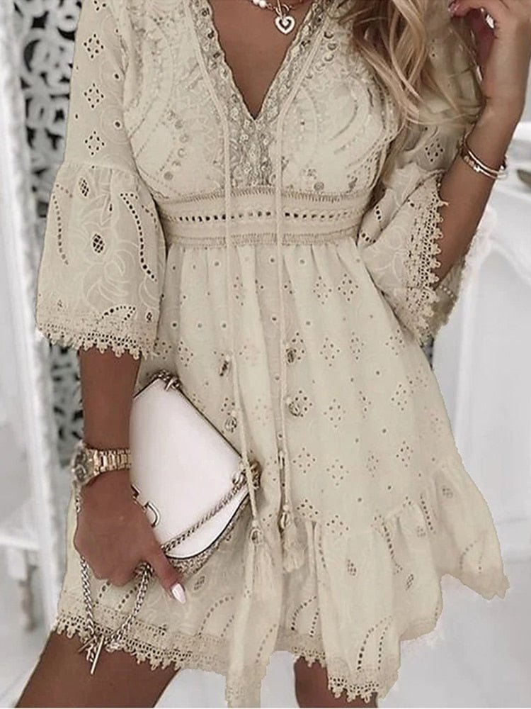 Sukienka Boho z Koronką dla Kobiet | Mini