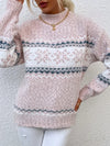 Sweter Damski z Płatkami Śniegu | Okrągły Dekolt