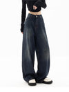 Damskie Jeansy Baggy Szerokie Nogi | Ciemny Denim