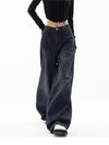Damskie Jeansy Baggy Szerokie Nogi | Ciemny Denim