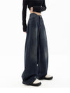 Damskie Jeansy Baggy Szerokie Nogi | Ciemny Denim