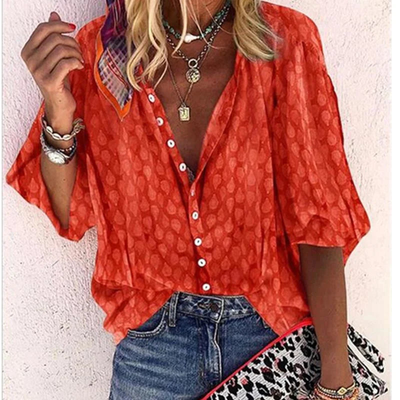 Damsza Koszula Luźna z Printem na Guziki | Casual Fit